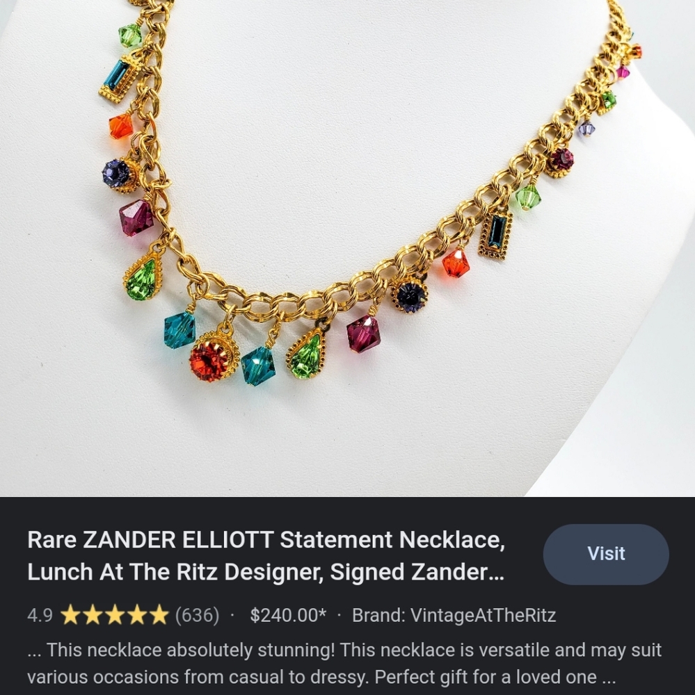 Vintage Zander Elliott Lunch At The Ritz rainbow gem charm bracelet - Picture 11 of 12